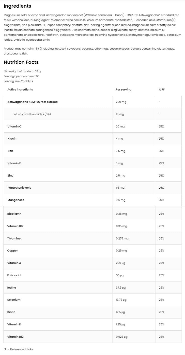 Vitandmin + ashwagandha | Multivitaminska formula + KSM-66® 120 tablet