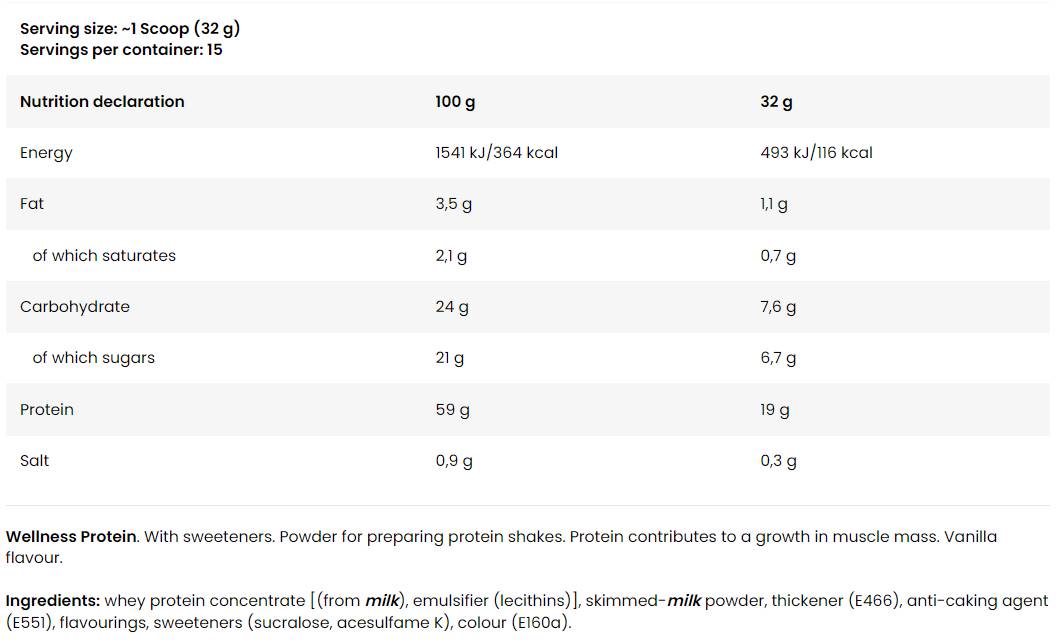 Wellness protein | s 100 -odstotnim koncentratom sirotkinih beljakovin - 480 gramov