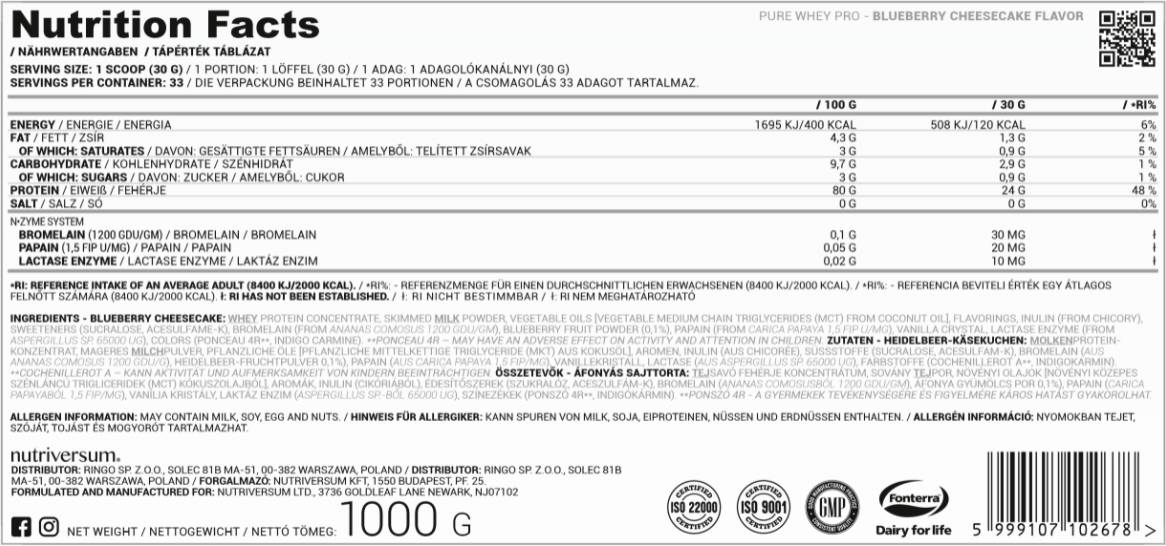 Whey Pro Pure | s sistemom N -Zime - 1000 gramov