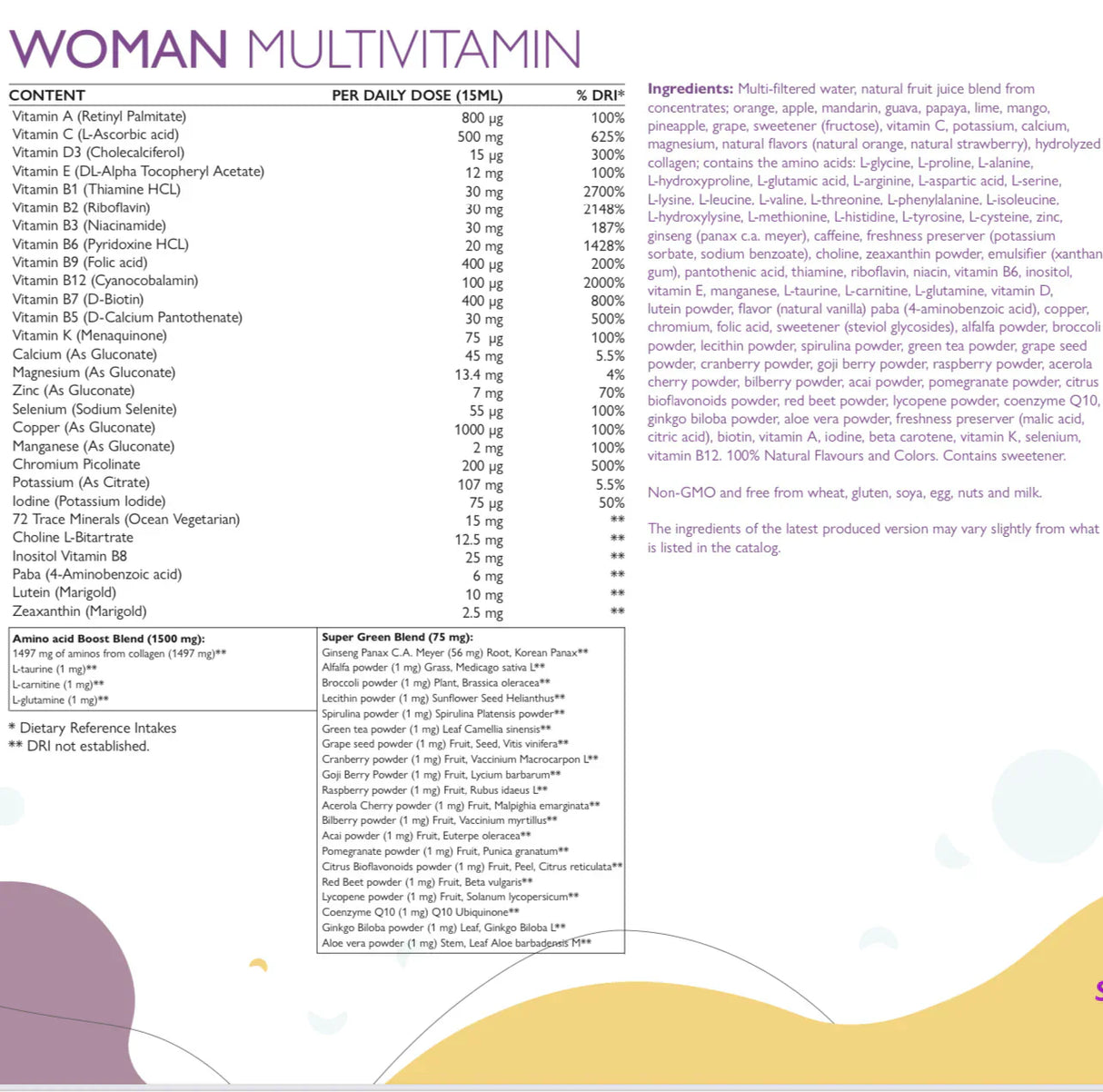 Ženske multivitamine za ženske s kolagenom 1497 mg - 147 aktivnih sestavin /500 ml /
