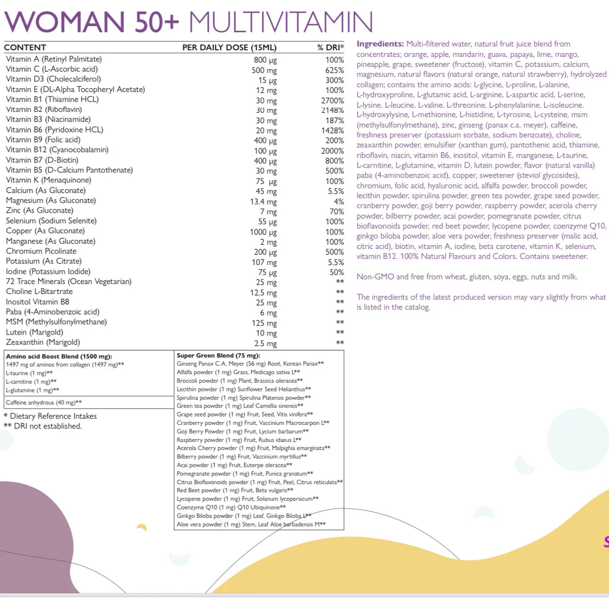 Ženske 50+ multivitaminov za ženske s kolagenom 1497 mg - 149 aktivnih sestavin /500 ml /