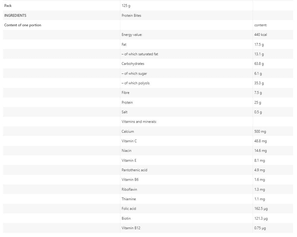 Beljakovinske ugrize | z L -karnitinom, vitamini in kalcijam - 125 gramov