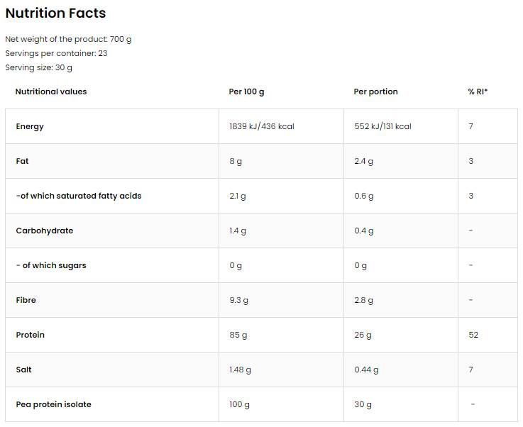 Pea -beljakovinski izolat | z 85% beljakovin - 480 gramov