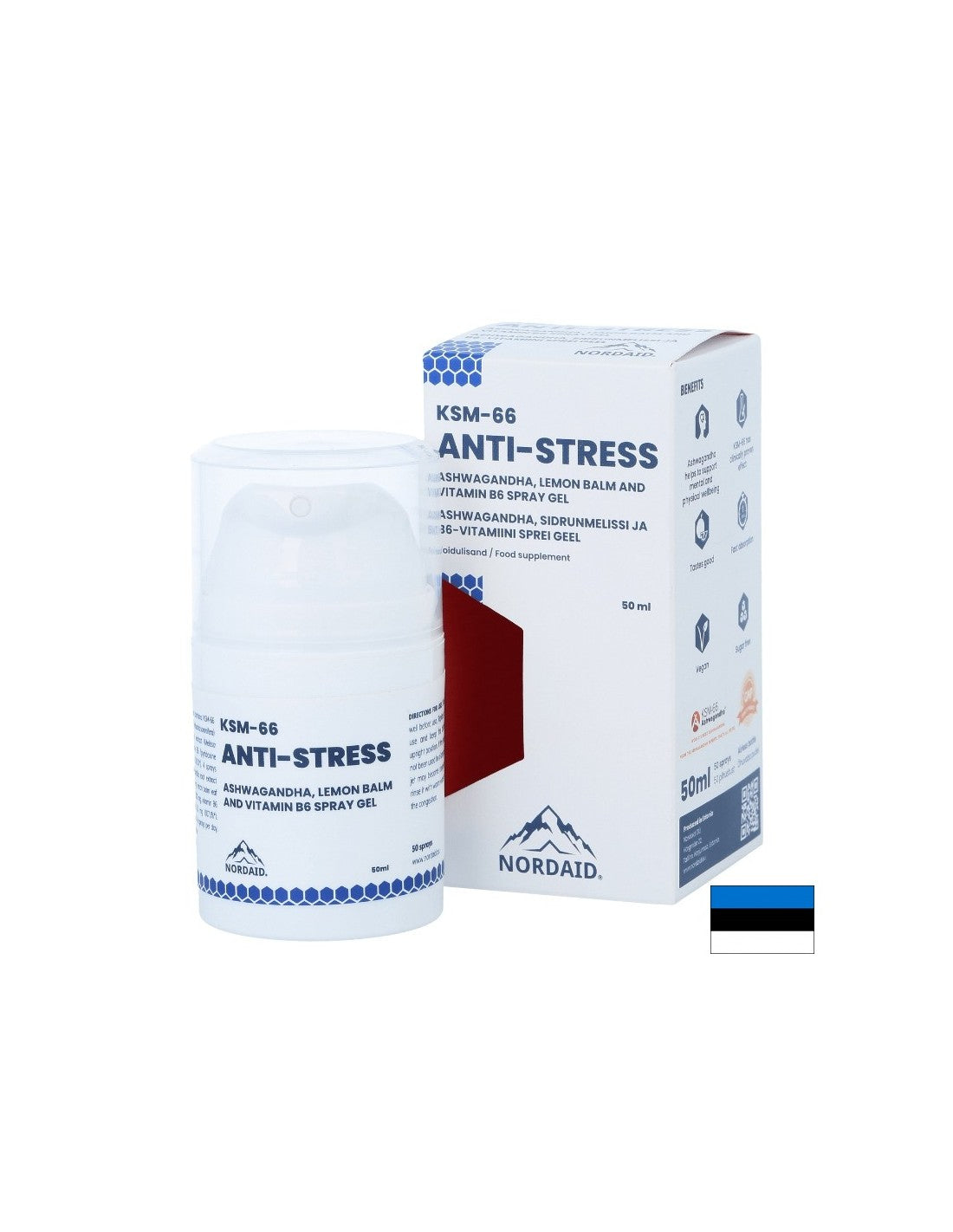 Ashwagandha KSM-66, limonin balzam in vitamin B6-Za tesnobo, slabo razpoloženje in utrujenost, razpršilec za usta, 50 ml