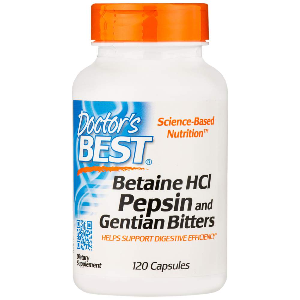 Najboljši Betaine HCl 650 mg / s pepsin & Gentian Bitters - 120 kapsul