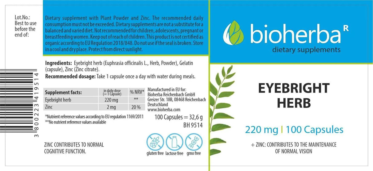 Eyebright zelišče 220 mg - 100 kapsul