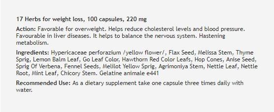 17 zelišč za hujšanje - 100 kapsul