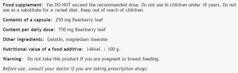 Uva Ursi list 250 mg - 100 kapsul