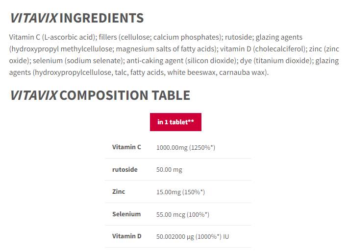Nega imunosti Vitavix | Z vitaminom C, cinkom, selenom, vitaminom D - 60 tabletami