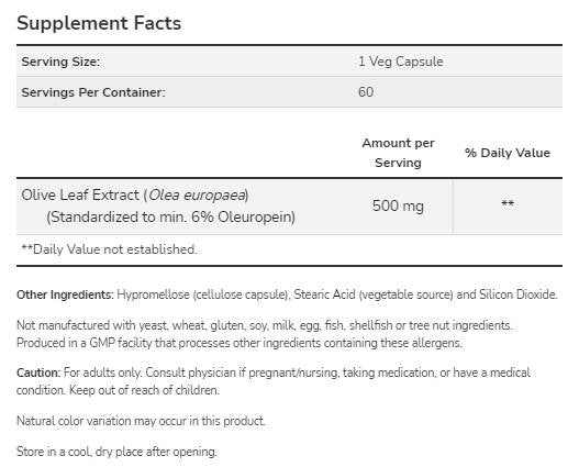 Izvleček oljčnih listov 500 mg - 120 kapsul