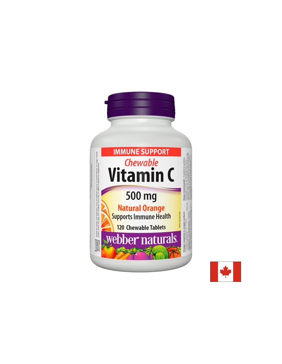 Žvečljiva vitamin C Natural Orange - Vitamin C 500 mg, 120 žvečljivih tablet z okusom pomaranče <tc>Webber Naturals</tc>