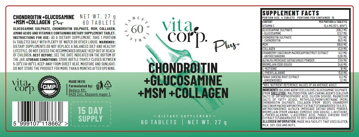 Hondroitin + glukozamin + msm + kolagen - 60 tablet