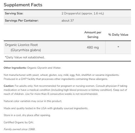 Kapljice glicerita licorice korenine | Certificirani organski - 59 ml