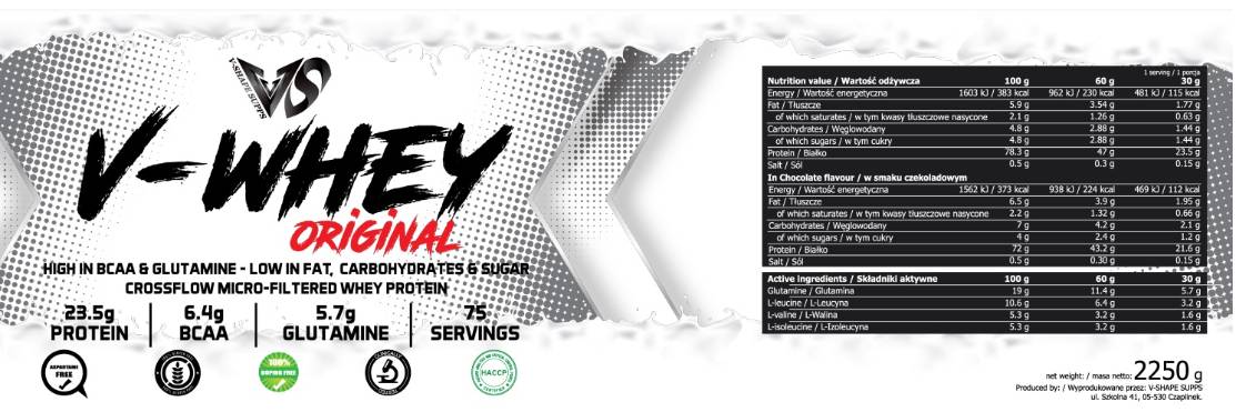 V-WHEY Original | Veliko v BCAA in glutaminu - 2250 gramov