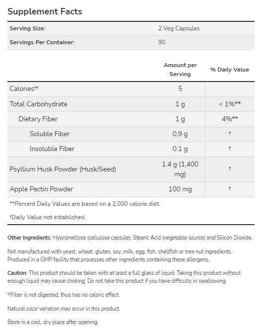 Psyllium Husk 700 mg | z jabolčnim pektinom - 360 kapsul