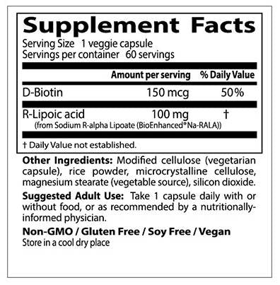 Najboljša r-lipojska kislina / stabilizirana NA-R-ALA 100 mg-60 kapsul