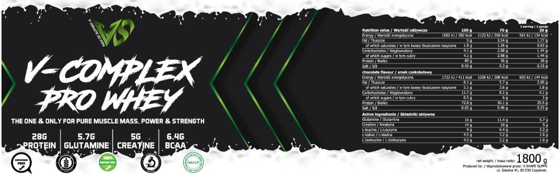 V-Complex Pro Whey | Koncentracija sirotkinih beljakovin z BCAA 1800 grami