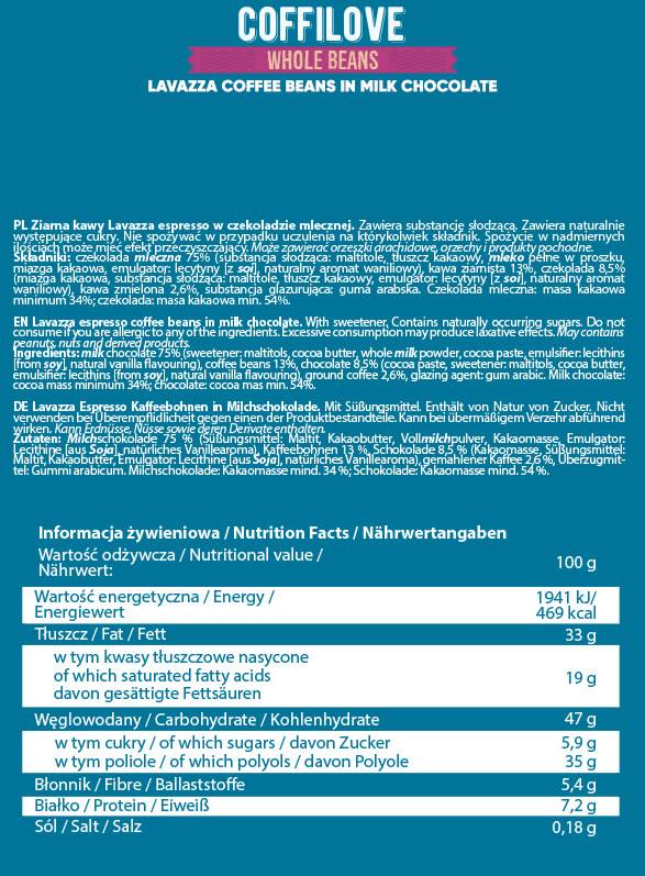 Coffilove | Cela kavna zrna Arabica v mlečni čokoladi - 300 gramov