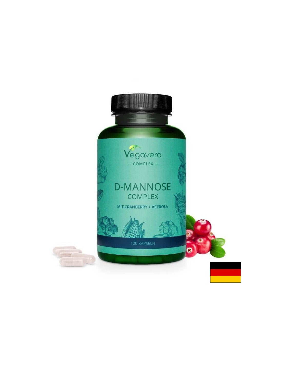 D-Mannose Complex mit Cranberry + Acerola/ D-manozni kompleks z brusnico in acerolo, 120 kapsul, 100% vegansko <tc>Vegavero</tc>
