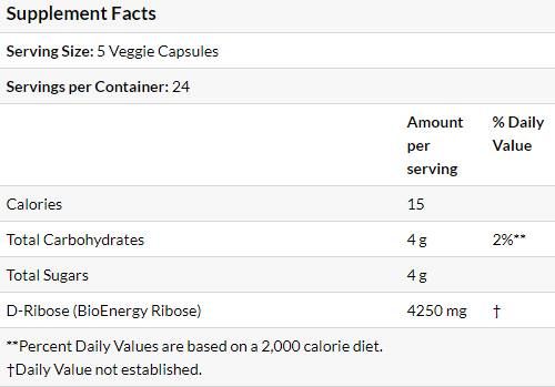 D -Ribose 850 mg - 120 kapsul
