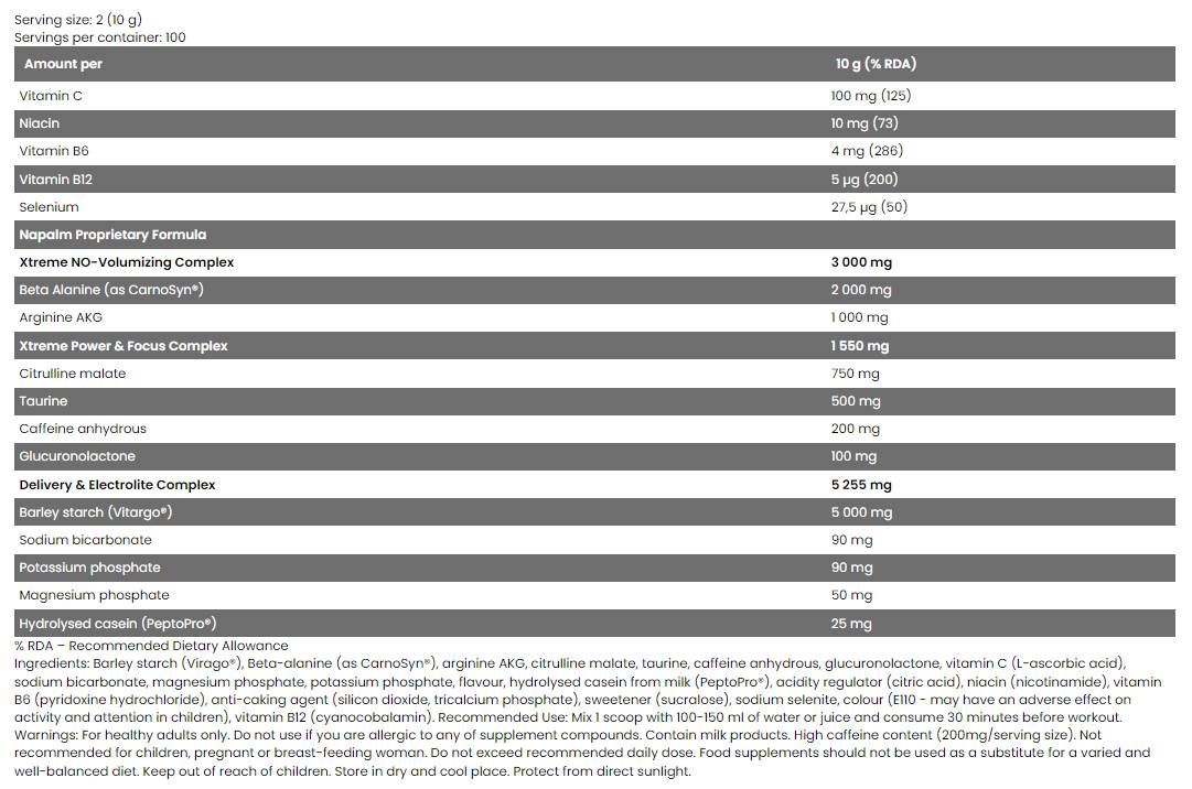 Xtreme NAPALM pred vadbo | Polno z <tc>VITARGO</tc>® - 500 gramov
