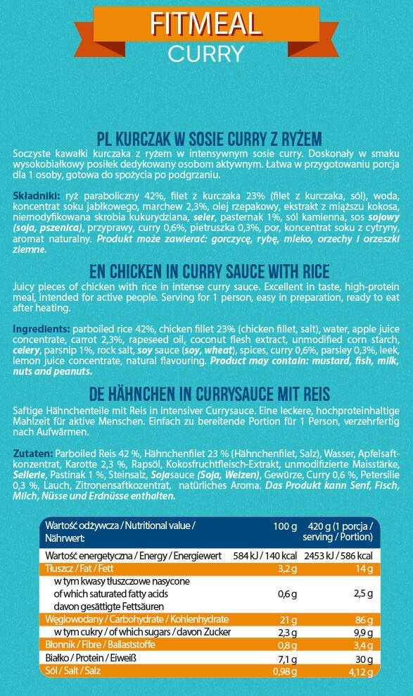 Fitmeal curry | Pripravljen za jesti z visoko beljakovinskimi obroki-420 gramov