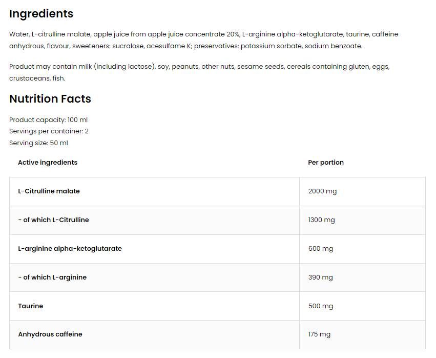 Pump pred vadbo | brez beta -alanina - 100 ml