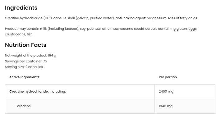 Kreatin HCl 2400 / kreatin hidroklorid - 150 kapsul