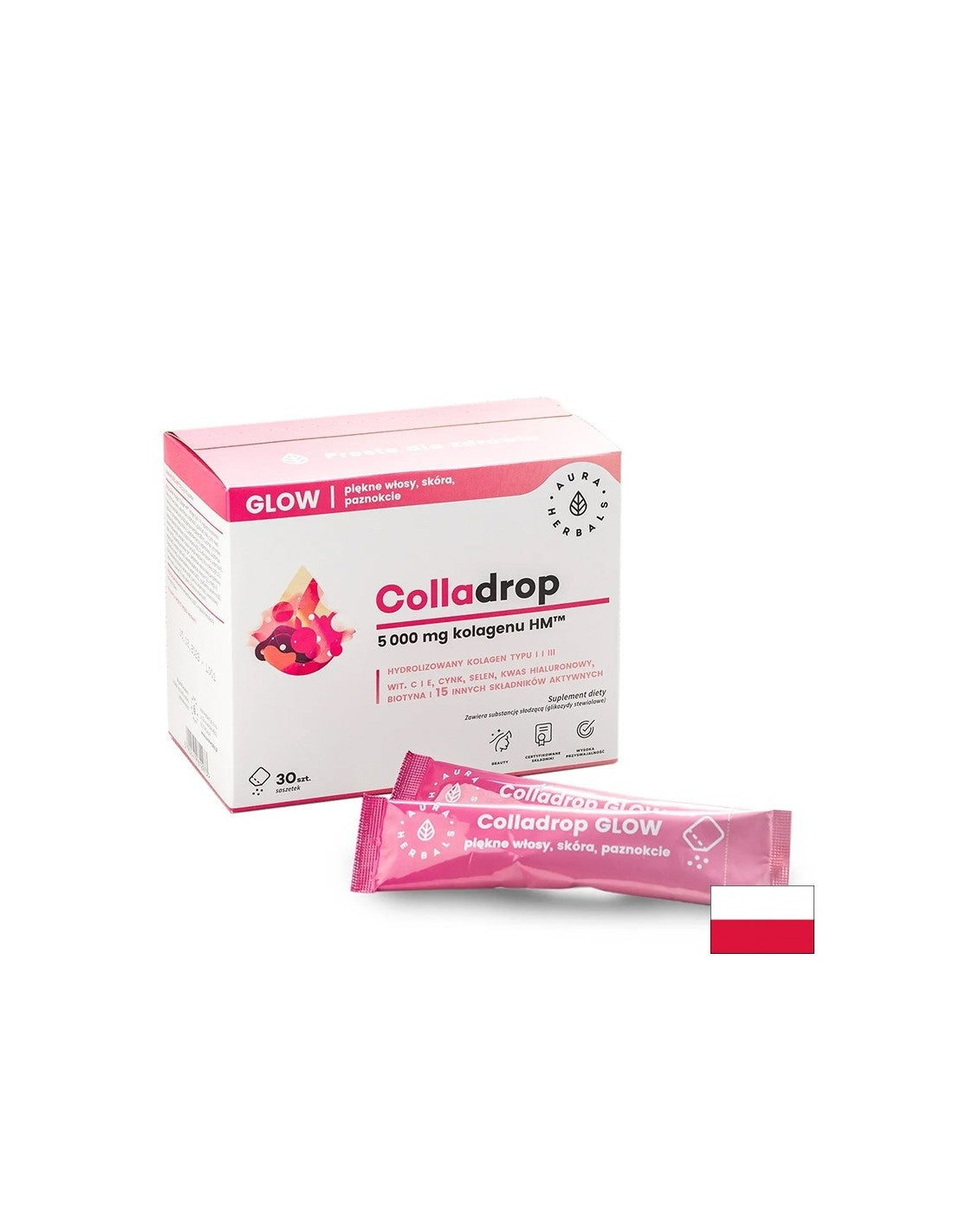 Kolagen HM ™ za lase, kožo in nohte (s hialuronsko kislino, vitamini, minerali in zeliščnimi ekstrakti), 30 vrečk