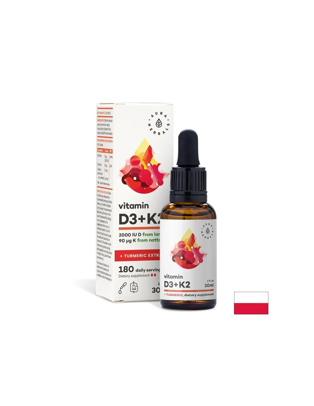 Kosti in sklepi - vitamin D3 800 IU + K2 36 µg + kurkuma, 30 ml kapljic