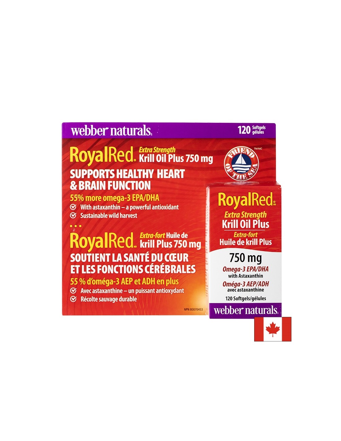 Trojna kombinacija za podporo srcu in možganov - kril olje + omega -3 in astaksantin Royalred, 120 kapsul softgela