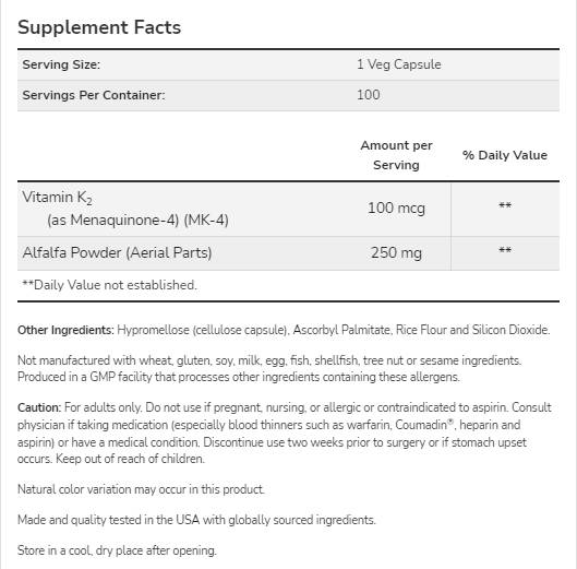Vitamin K -2 100 mcg - 250 kapsul