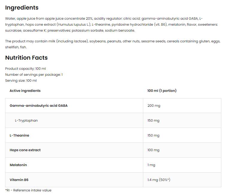 Naj bo spal | z melatoninom, gaba, l -teaninom - 100 ml