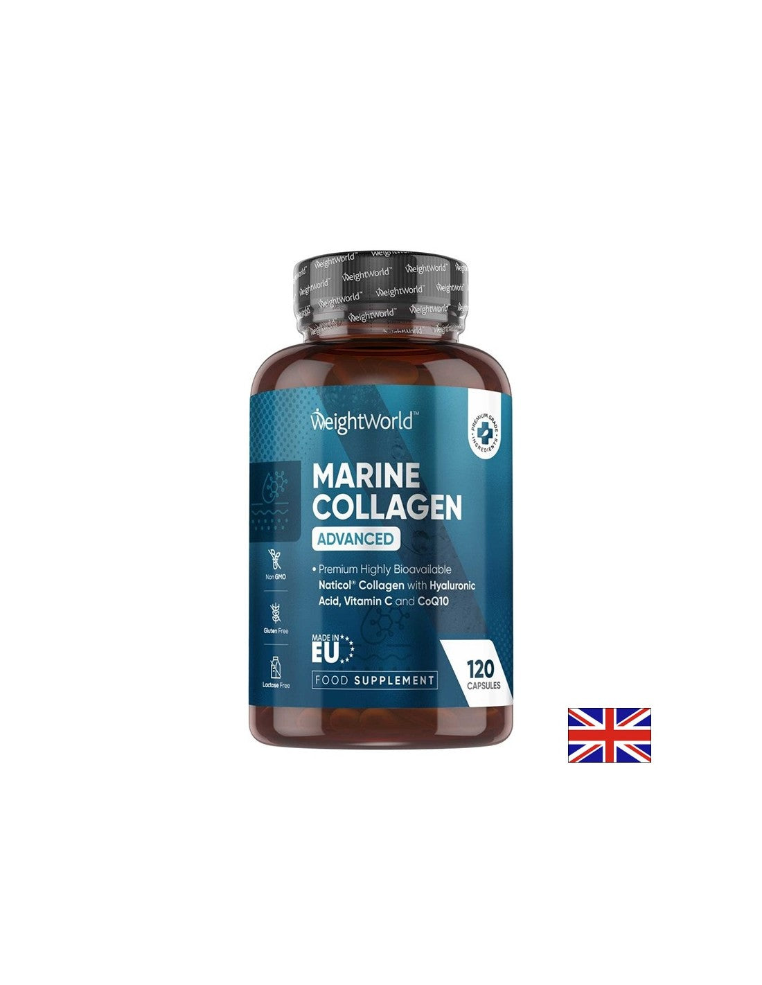 Mlada koža - Zdravi sklepi - Hidrolizirani morski kolagen, vitamin C, hialuronska kislina, cink in koencim Q10, 120 kapsul