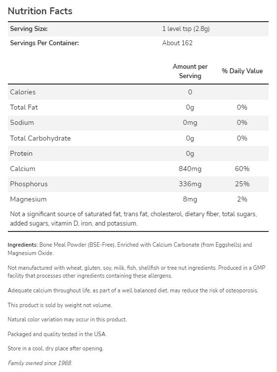Kostni obrok v prahu | Odličen vir kalcija - 454 gramov