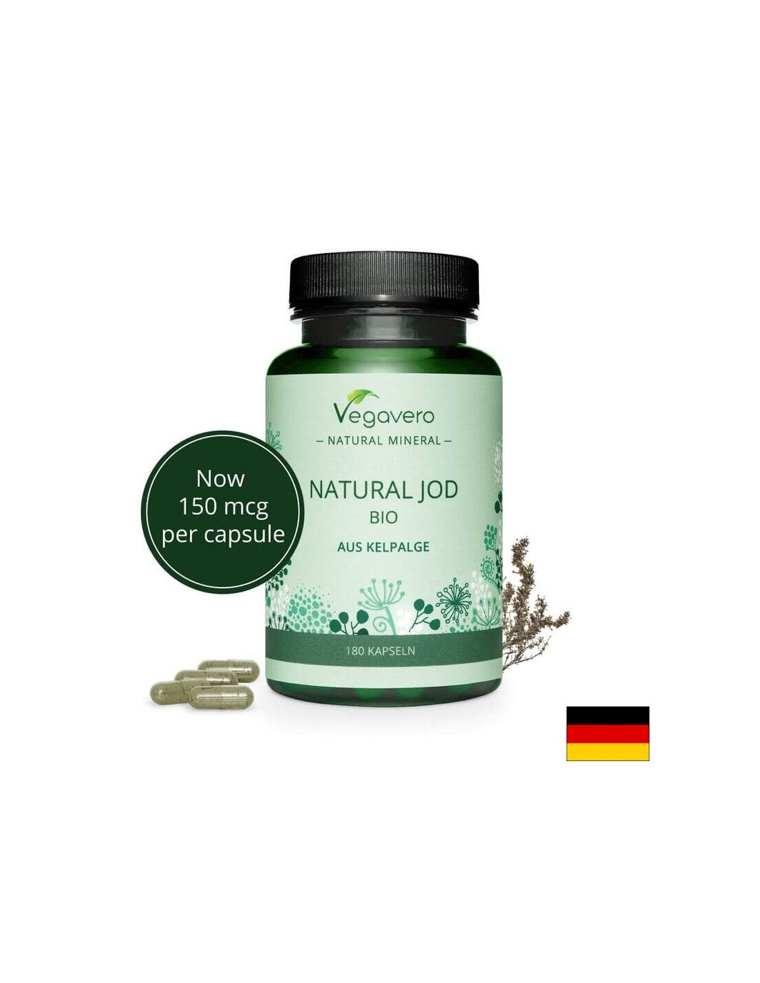 Natural Jod Bio Aus Kelpalge/ Naravni jod iz organskih alg, 180 kapsul, 100% Vegan <tc>Vegavero</tc>