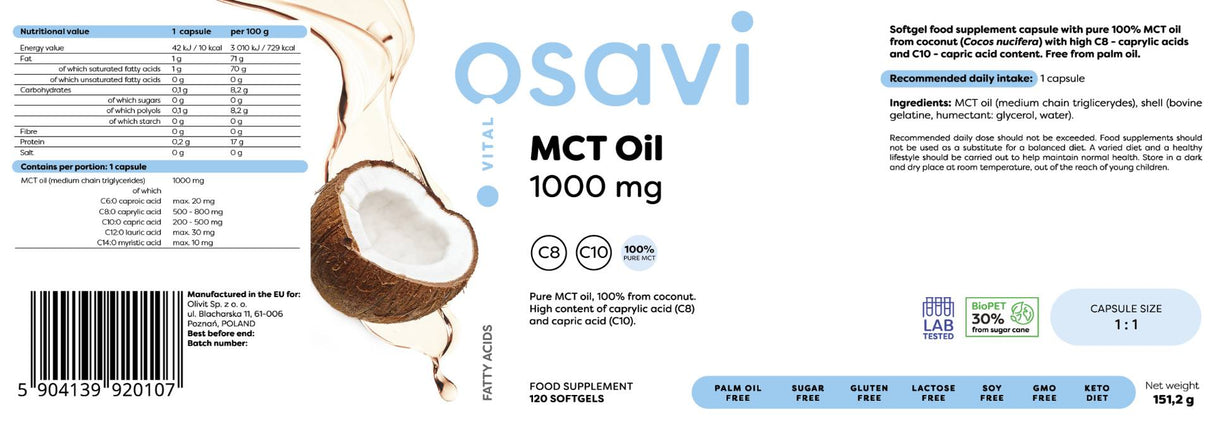 MCT olje 1000 mg | C8 + C10 - 120 SoftGels