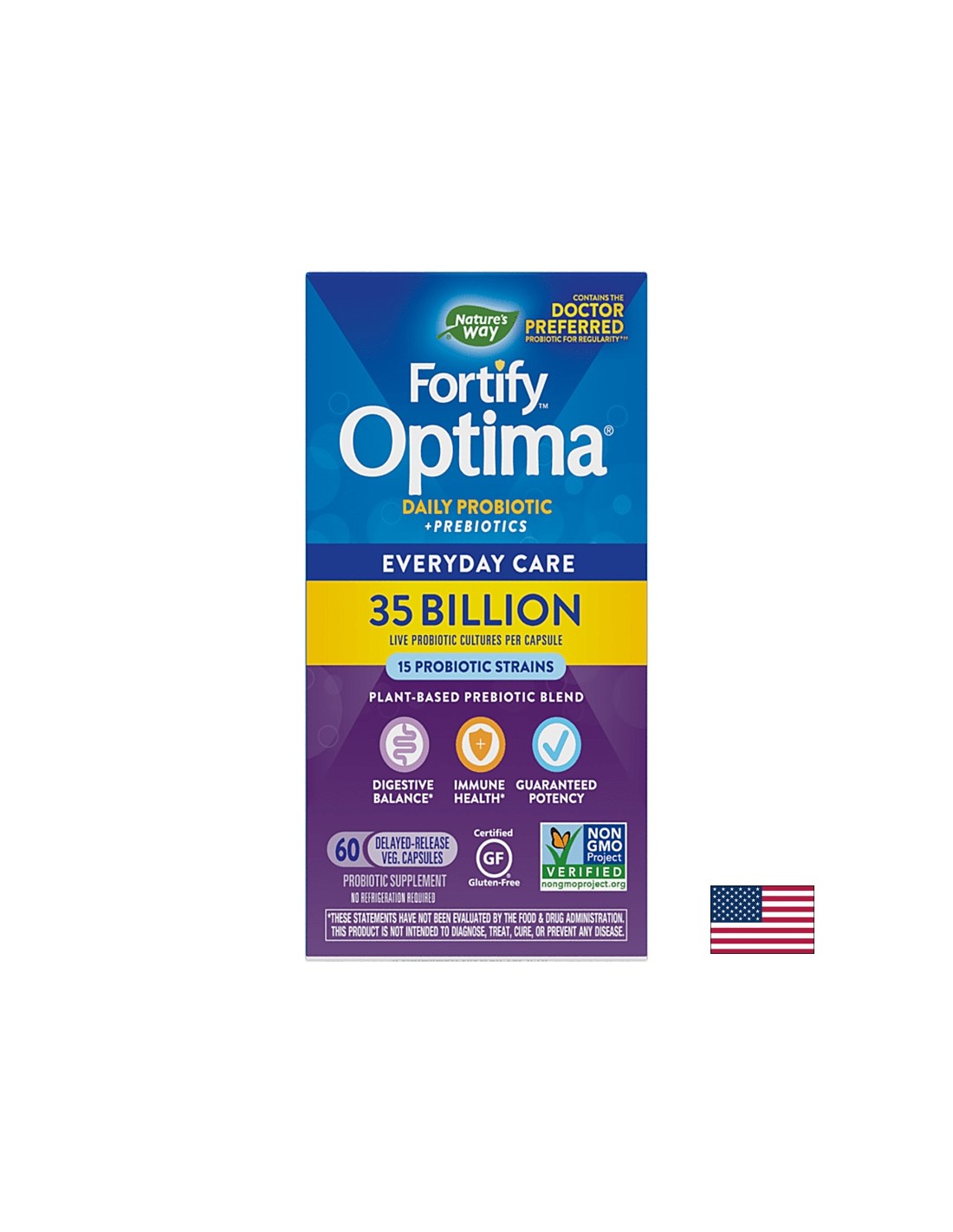 Fortify ™ Optima® Daily Probiotic + Prebiotik - Fortify Probiotic + Prebiotics, 35 milijard aktivnih probiotikov, 60 kapsul Nature's Way