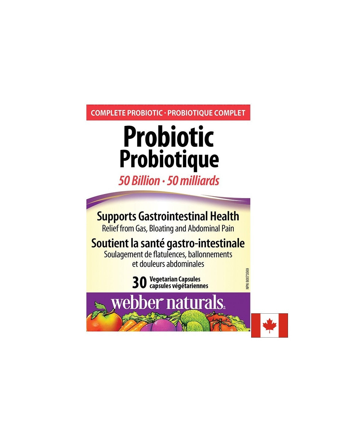 Probiotic 50 Billion - Probiotik 50 milijard aktivnih probiotikov, 10 sevov, 30 kapsul <tc>Webber Naturals</tc>
