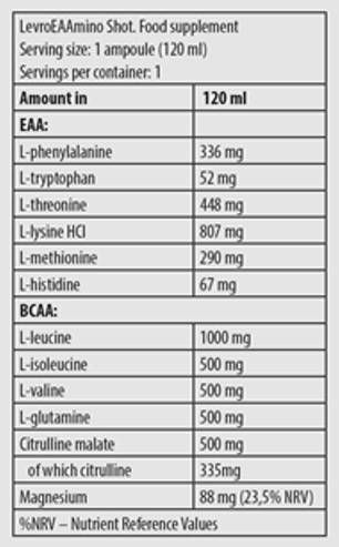 Levro Eaamino Shot | Esencialne aminokisline - 24 x 120 ml