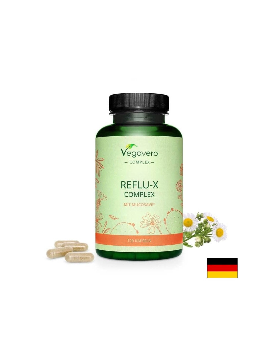 Reflu-X Complex mit Mucosave/ Zeliščna mešanica proti refluksu kisline, 120 kapsul, 100% vegansko <tc>Vegavero</tc>