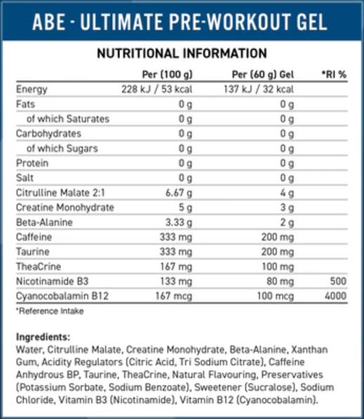 Abe gel | Vse črno vse pred vadbo - 20 x 60 gramov