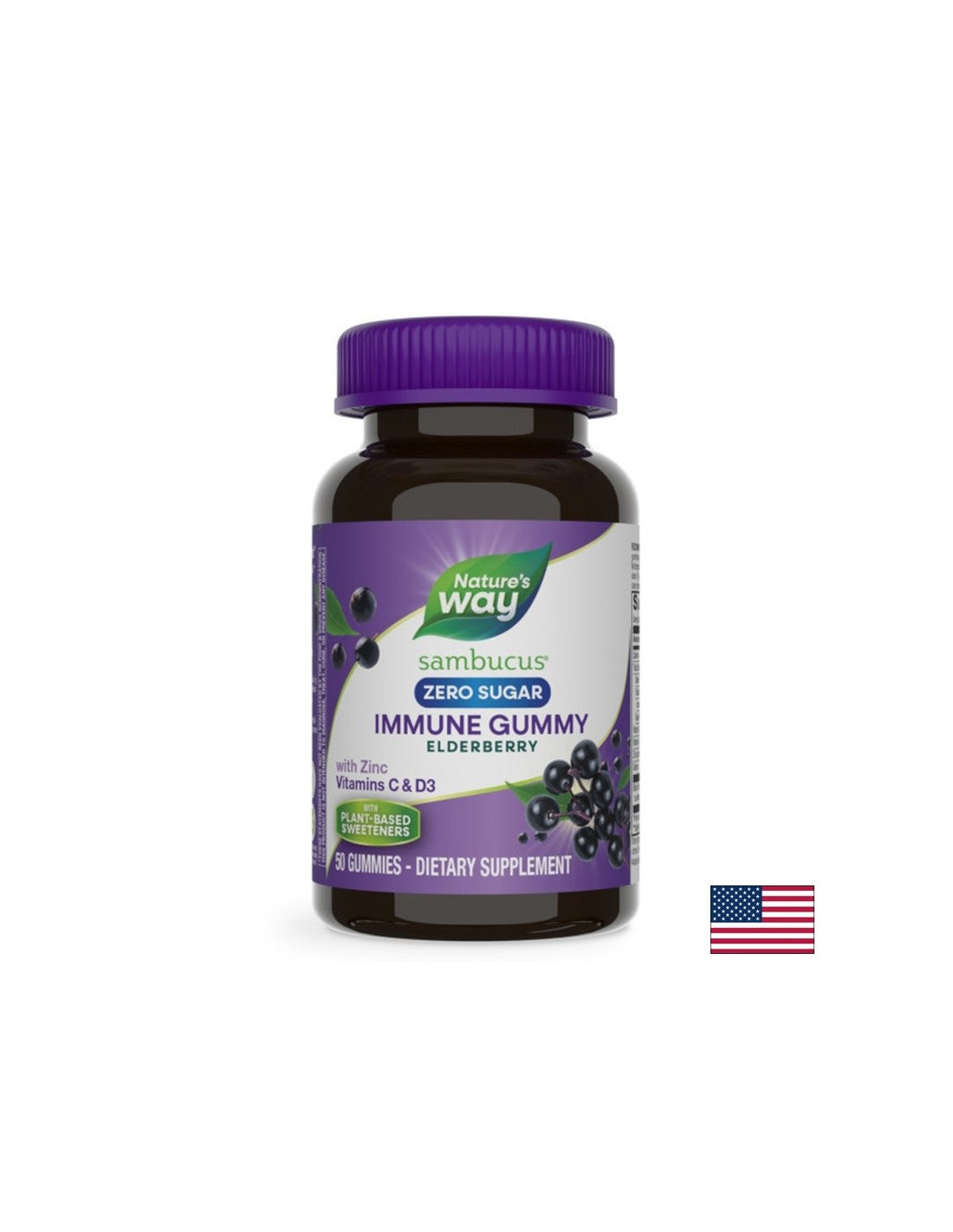 Imunske dlesni sambucus (z vitaminom C, D3 in cinkom), 50 železnimi tabletami (brez sladkorja)