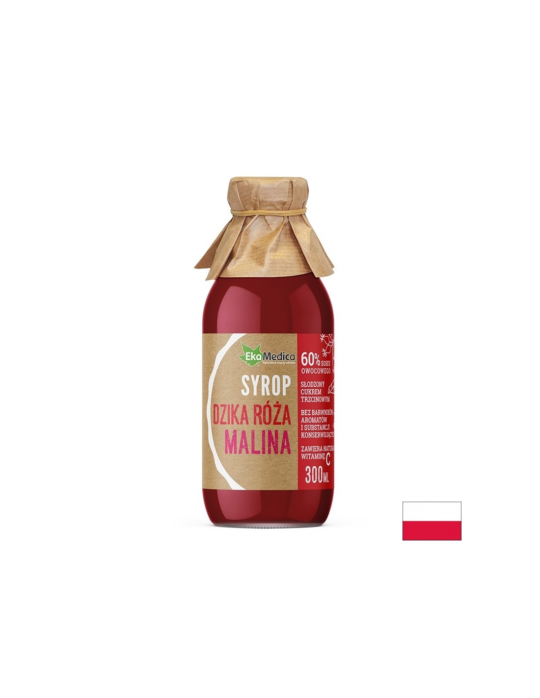 Rosehip in malinovi sirup z naravnim vitaminom C - imunost in srčno -žilnim zdravjem, 300 ml, 8 ali 15 odmerkov