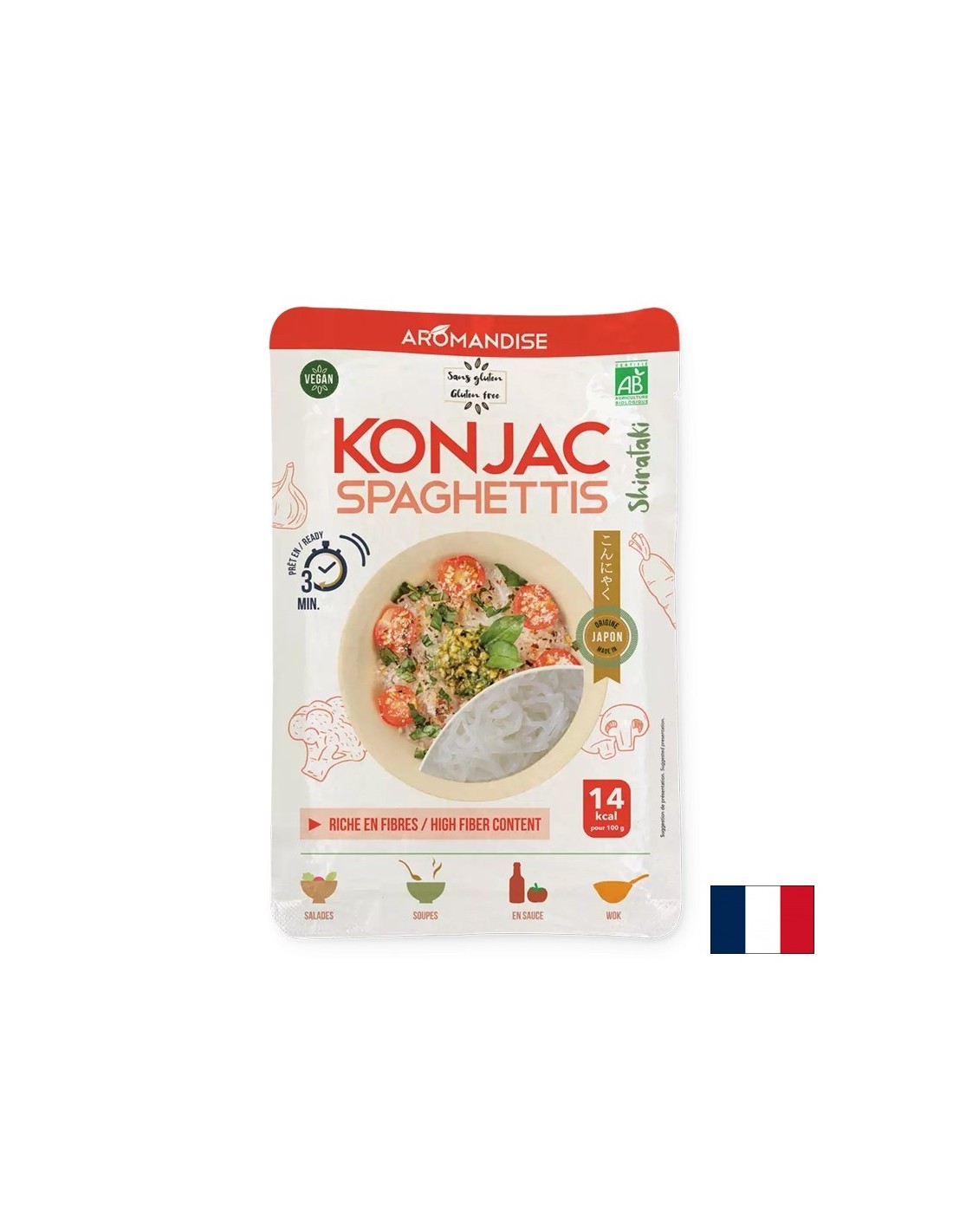 Prehranski špageti brez glutena, narejene iz Konjac in riževe moke (Shirataki)-3 minute kuhanja, 150 g