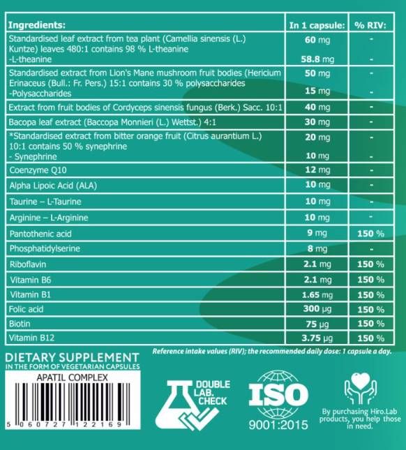 Patil kompleks | Z L -teaninom, Lion's Mane in Bacopa - 30 kapsul