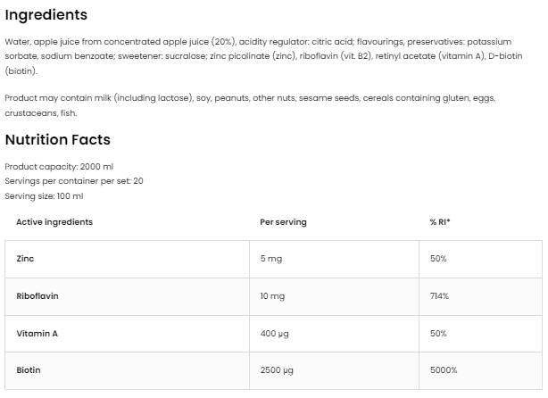 Shot Biotin & Vitamin A & Cink & Vitamin B2 - 100 ml