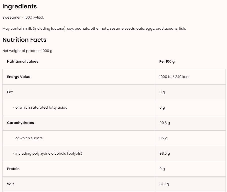 Sladkost za ksilitol / sladkor - 1000 grama