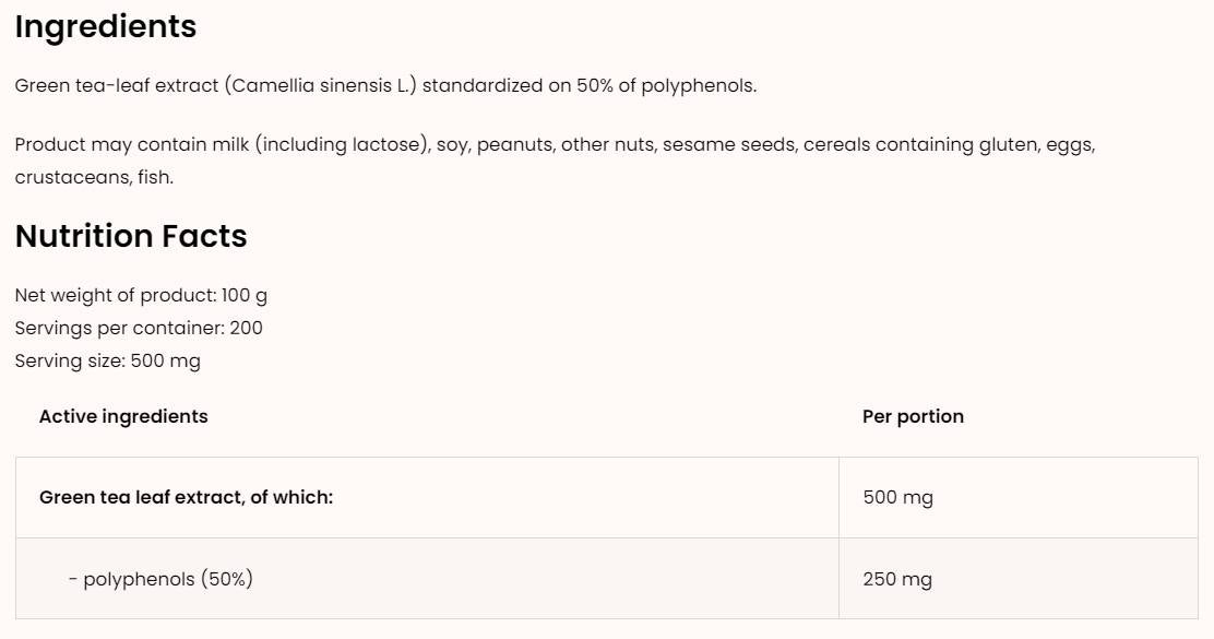 Izvleček zelenega čaja / prah 100 gramov