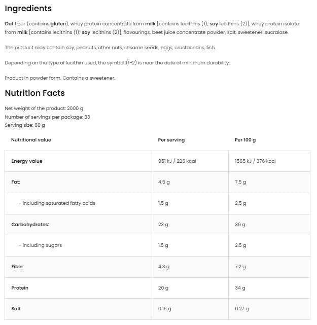 Oves in sirotka - 1000 gramov